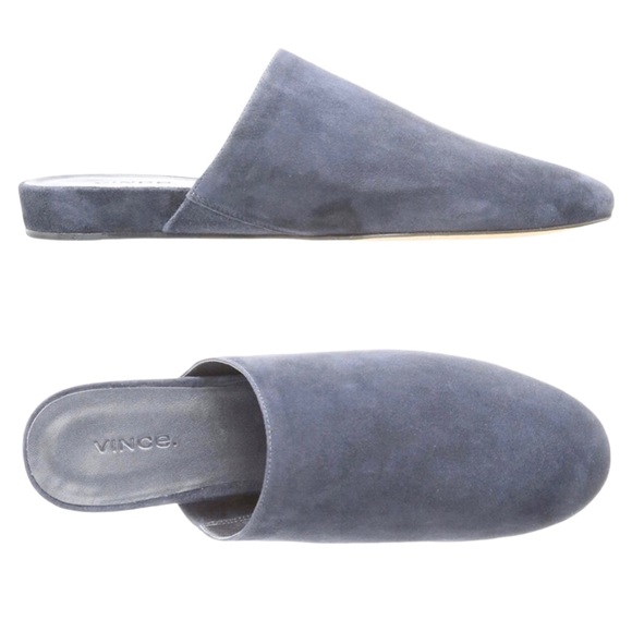 Vince Shoes - Vince ❤︎ Oren Suede Slide Outdoor Slipper Mule ❤︎ Steel Grey ❤︎ Leather Sole